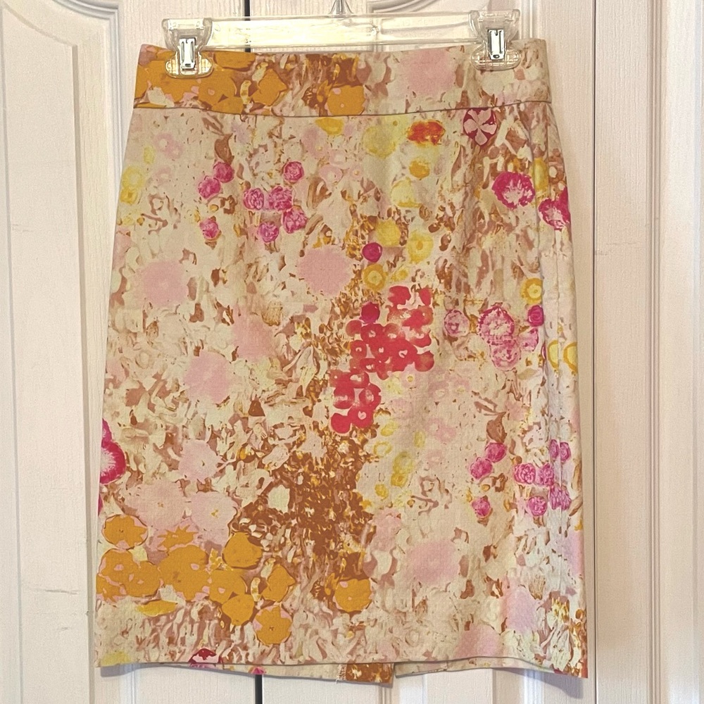 J Crew Watercolor Floral Pencil Skirt
